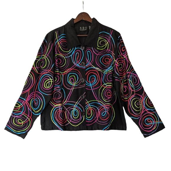 Vtg N.D.S. New Direction Sport‎ Embroidered Psychedelic Swirly Shirt Shacket XL - Picture 1 of 8